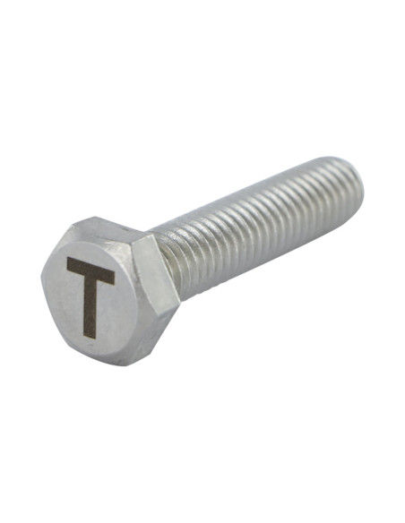 1 x Vis métaux Tête hexagonale TH 8X35 Inox A4 avec gravure de lettre "T"