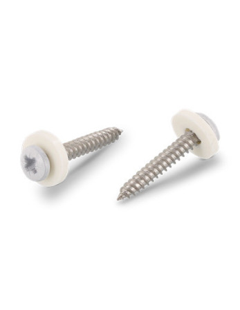 Vis tôle Tête cylindrique TC Pozi N°2 + Rondelle Nylon 3.9X32 Inox A2 Blanc