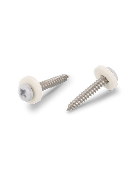 1 x Vis tôle Tête cylindrique TC Pozi N°2 + Rondelle Nylon 3.9X32 Inox A2 Blanc
