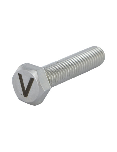 1 x Vis métaux Tête hexagonale TH 8X35 Inox A4 avec gravure de lettre "V"