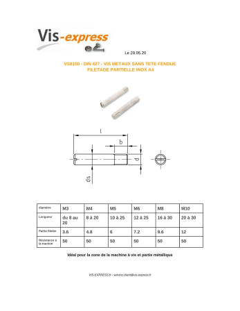 Vis métaux Sans tête Fendue Bout téton Plate Filetage partiel M6X16 Filetée sur 7.2 Inox A4
