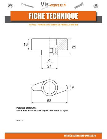 Poignée de serrage femelle nylon noir Insert Inox M5