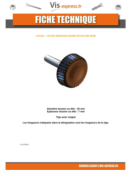 1 x Bout Serrage nylon noir M6X48 Diamètre de tête: 20