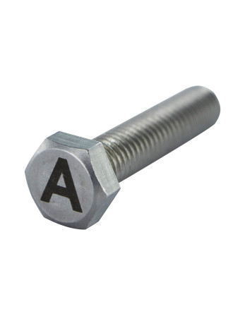 Vis métaux Tête hexagonale TH 8X35 Inox A4 avec gravure de lettre "A"