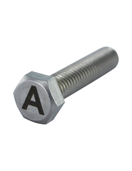 1 x Vis métaux Tête hexagonale TH 8X35 Inox A4 avec gravure de lettre "A"