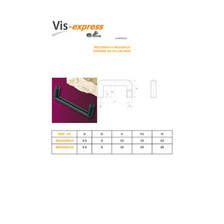 1 x POIGNEE nylon noir Longueur 120
