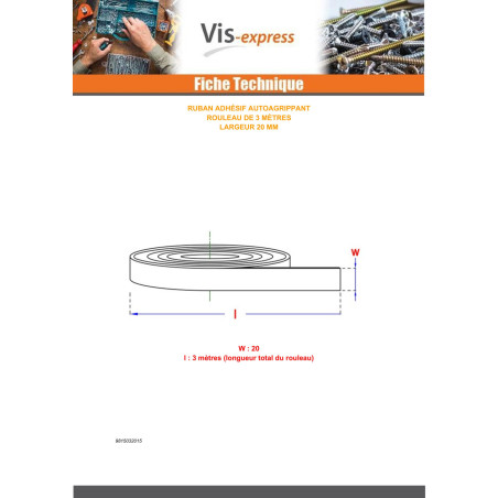 1 x Vendues en rouleau de 3 mètres Ruban auto agrippante adhésive LARGEUR 20 MM