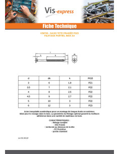 VBA Vis bois agglo Tête fraisée Pozi N°1 3X25 Filetage... 2