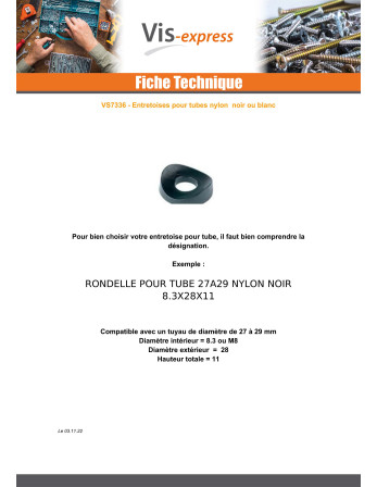 Rondelle 8.3X28X11 Pour Tube 27 à 29 nylon noir