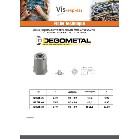 1 x Ecrou Tête réduite SEMI Hexagonal M5X14 INRSH Inox