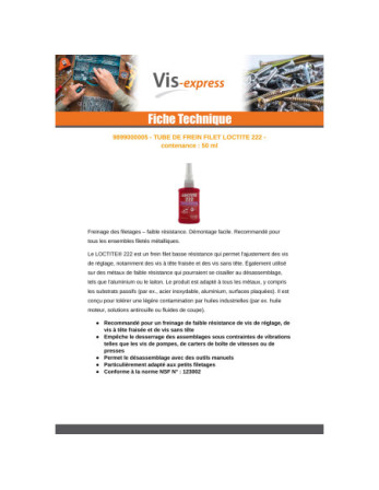 Frein filet Faible resistance 50ML LOCTITE 222