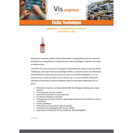 1 x étanchéité Resistance moyenne LOCTITE 577