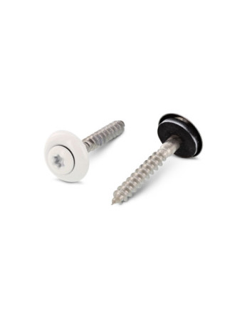 Vis faitage Tête fraisée bombée TFB TORX T20 Inox A2 RAL9010 blanc pur 4.5X60 Rondelle d'étanchéite EPDM