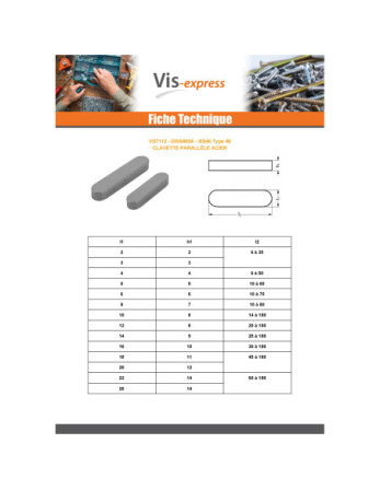 Clavette parallèle Acier brut 6X6 Longueur 45