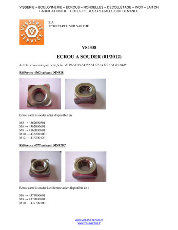 Écrou hexagonale à souder M5 Acier brut