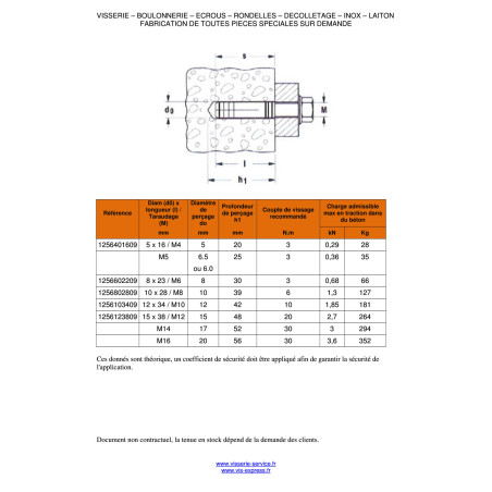 1 x Cheville Laiton 12X34 M10