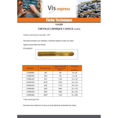 1 x Cheville chimique capsule M16