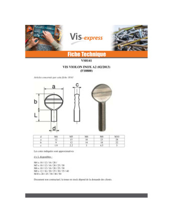 Vis VIOLON M8X40 Inox A2