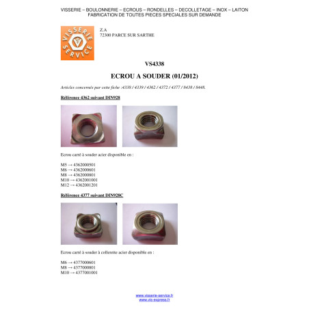 1 x Écrou hexagonale à souder M3 Acier brut 14020