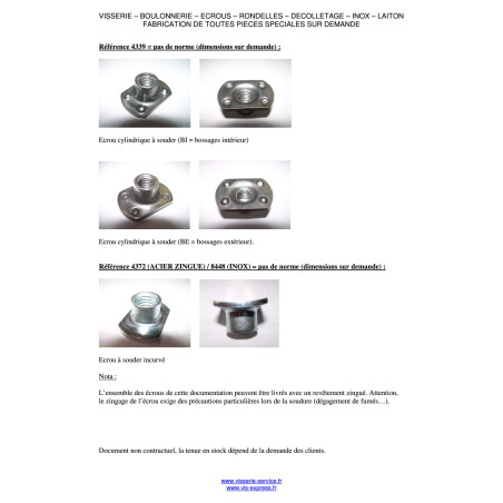 1 x Écrou hexagonale à souder M4 Acier brut