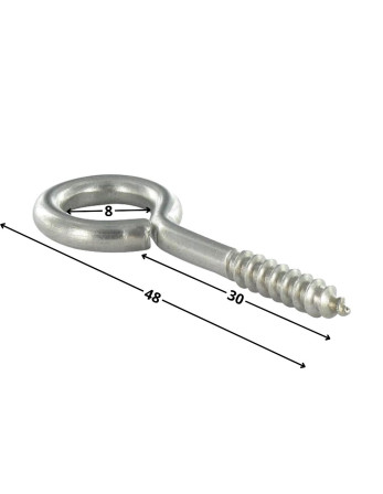 Piton Bois 4X30 Longueur total 48 Oeil 8 Inox A2