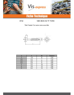 VBA Vis bois agglo Tête fraisée 6X120 Filetée sur 70 TORX... 2