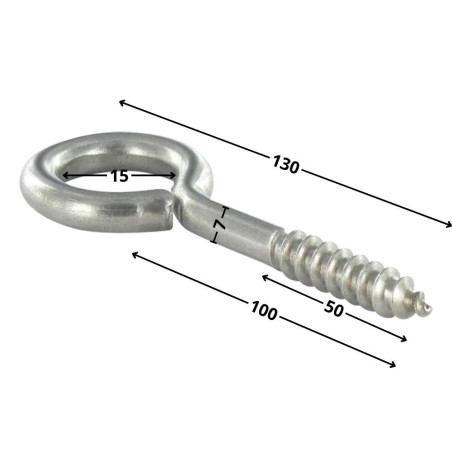 1 x Piton Bois 7X100 Filetée sur 36 Longueur total 132 Oeil 18 Inox A2