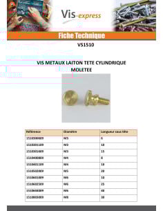 Vis métaux Laiton Tête cylindrique TC Moletée M4X20 2