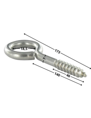 Piton Bois 7X140 Filetée sur 46 Longueur total 173 Oeil 18.5 Inox A2