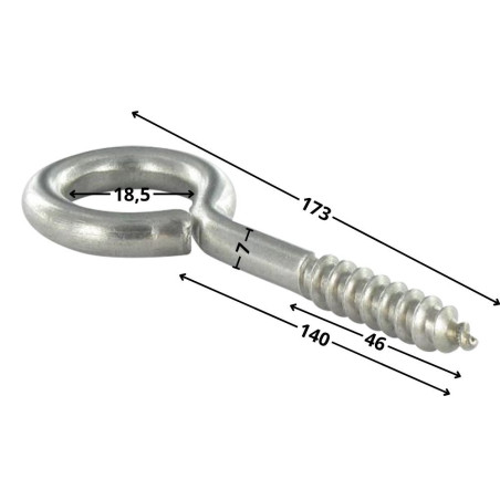1 x Piton Bois 7X140 Filetée sur 46 Longueur total 173 Oeil 18.5 Inox A2